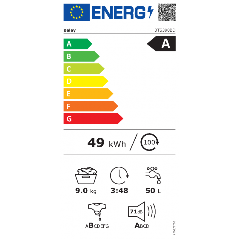 Lavadora Balay 3ts390bd Autodosificacion Blanca 9kg 1200rpm 85x60x60 Clase  A Aquacontrol Display Led ( Sustituye 3ts392bd )